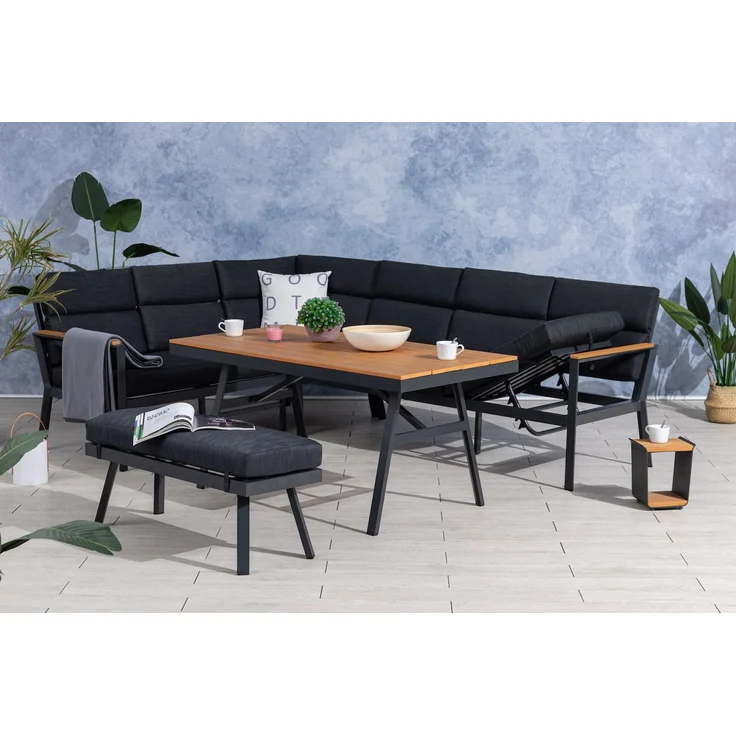 Gardissimo 'Nabari' Dining-Ecklounge mit Ecksofa, Bank & Tisch, Aluminium, Braun, Links – Bild 1