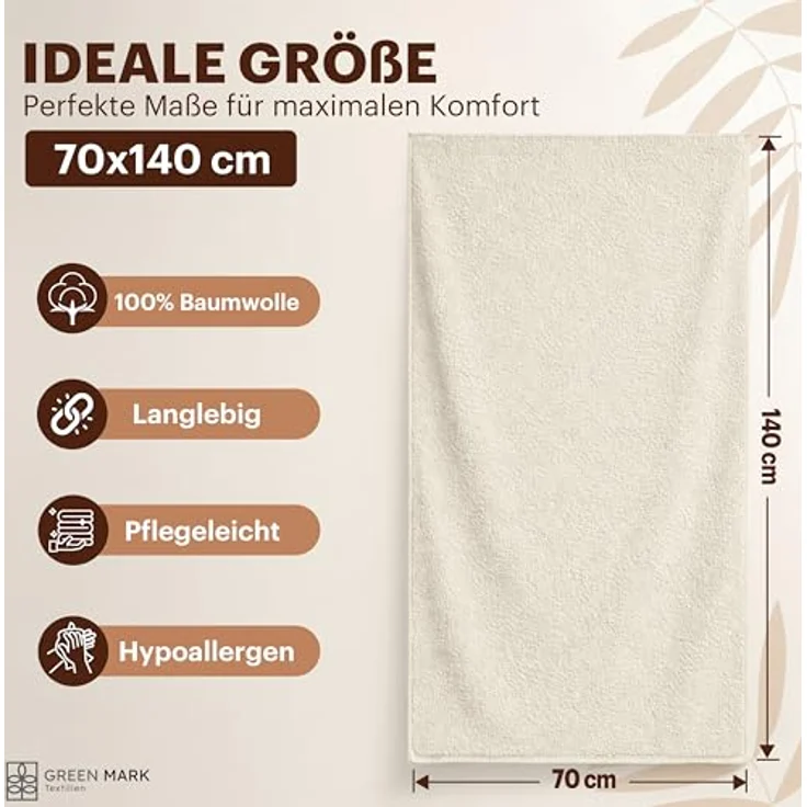 NatureMark 4er Pack Duschtücher, Größe 70x140 cm, Natur/Creme, 100% Baumwolle – Bild 4