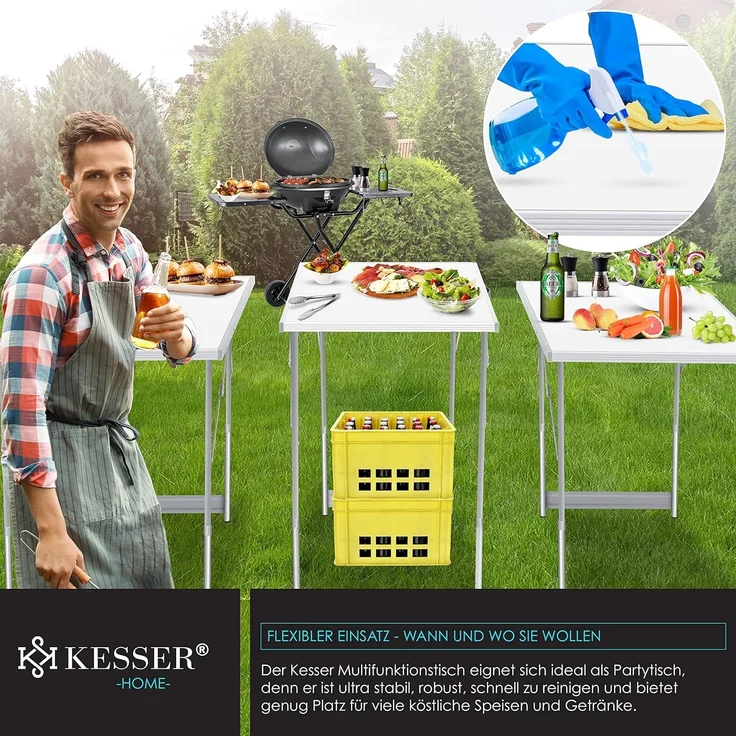 KESSER® Multifunktionstisch Profi 3- teilig, 100x60 cm, Tapeziertisch 30kg Tragkraft je Tisch Mit Ausziehfunktion Klapptisch Flohmarktisch Beistelltisch Mehrzwecktisch Campingtisch höhenverstellbar – Bild 4