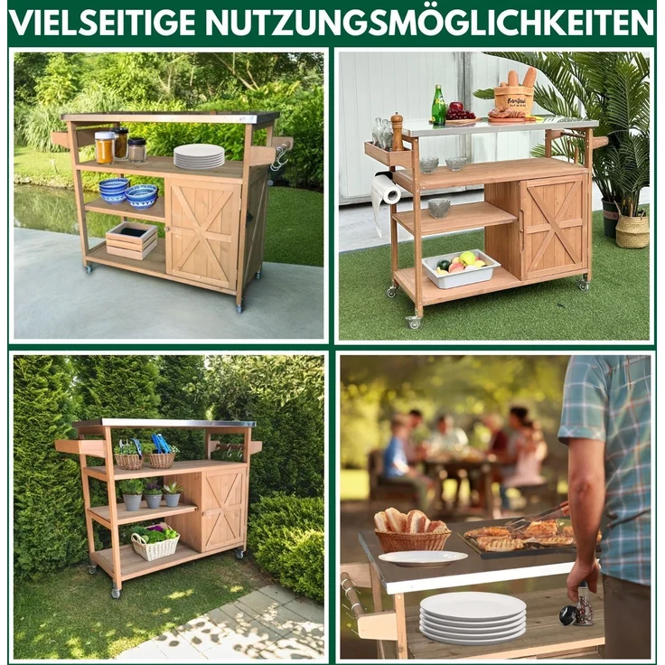 Coemo Servierwagen Grillstation James M Kücheninsel Holz, auf Rollen 118 x 47 x 92 cm – Bild 8