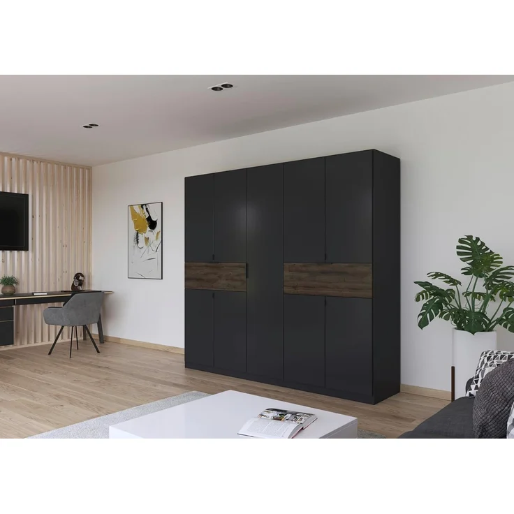Drehtürenschrank Timo / Ticao, Holzwerkstoff, Anthrazit, 226 x 210 x 54 cm – Bild 2