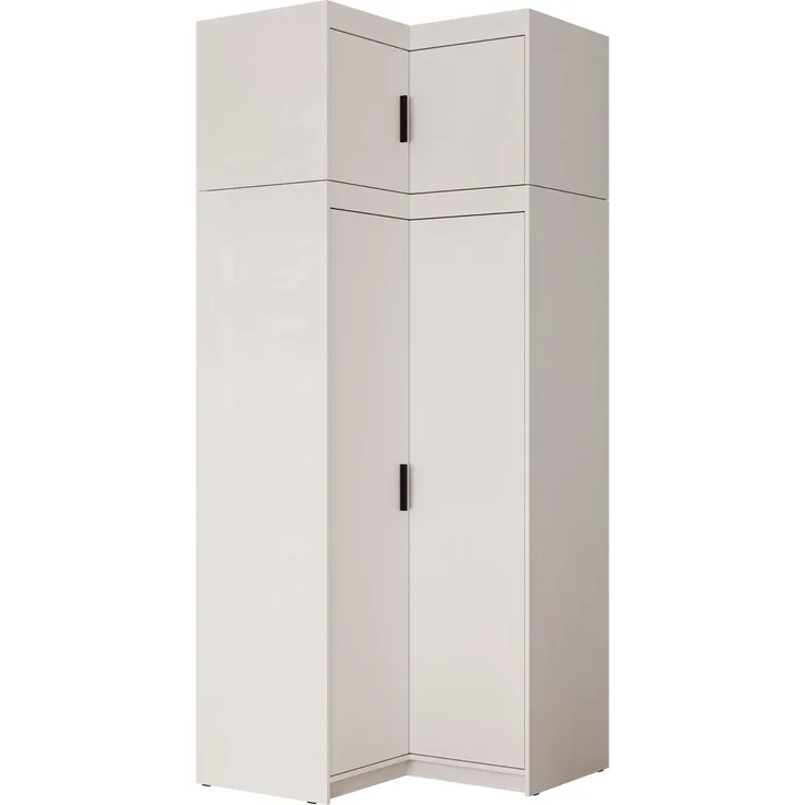Eckkleiderschrank Elena 2D + Schrankaufsatz (Farbe: Weiß)