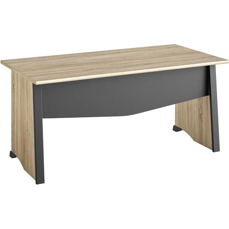 CaliCosy Industrieller Schreibtisch mit Hintergrundvorhang L120 cm - Französische Herstellung - Helles Holz