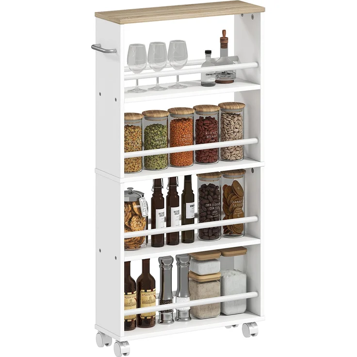 Multifunktionsregal mit Rollen, schmale Bauweise, 4 Fächer, 45x15x91 cm, Natur--Naturholz--45x15x91cm--YOUDENOVA – Bild 1