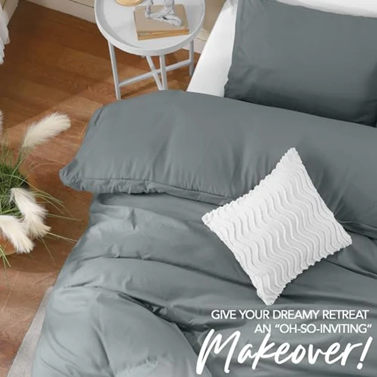 Utopia Bedding Bettbezug-Set mit Kissenbezügen – 2-teiliges Bettwäsche-Set mit Reißverschluss – 1 Bettbezug mit 1 Kissenbezug – weich gebürstete Mikrofaser (Doppelbett/XL Doppelbett, Grau). – Bild 5