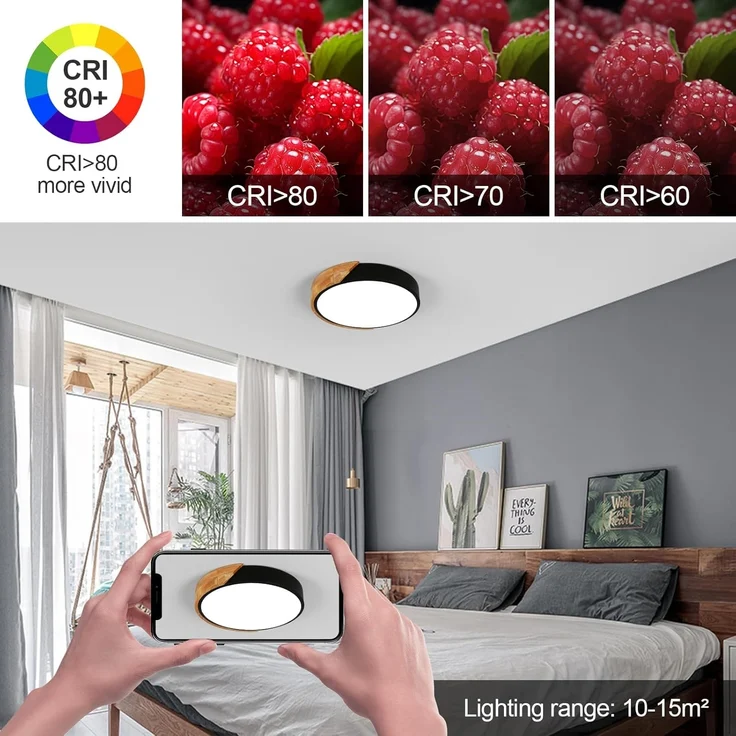 Goeco LED Deckenleuchte Runde LED-Deckenleuchte, 24W, 6000K, für Schlafzimmer, Küche, Kaltweiß, stabile LED-Lichtquelle, natürlicher Eichenschalen – Bild 5