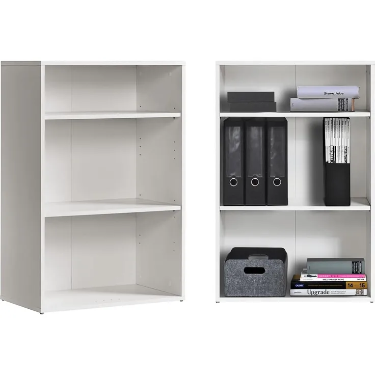 mokebo® Bücherregal weiß aus Holz 'Der Bücherwurm', Schuhregal, Holzregal, Standregal fürs Wohnzimmer, Büro, Kinderzimmer, Regal klein für die Wand mit viel Stauraum, 60cm Breite