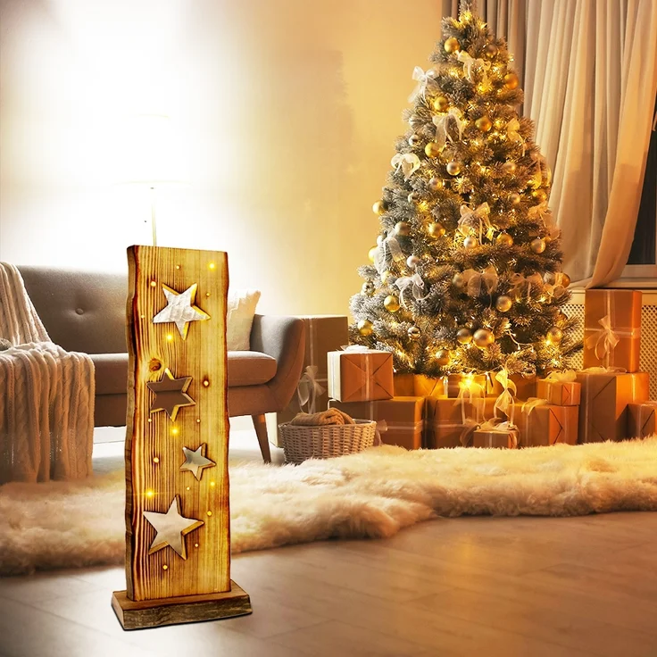 LED Weihnachtsleuchte Sternenmotiv, Holz, Timer, H 60 cm – Bild 3