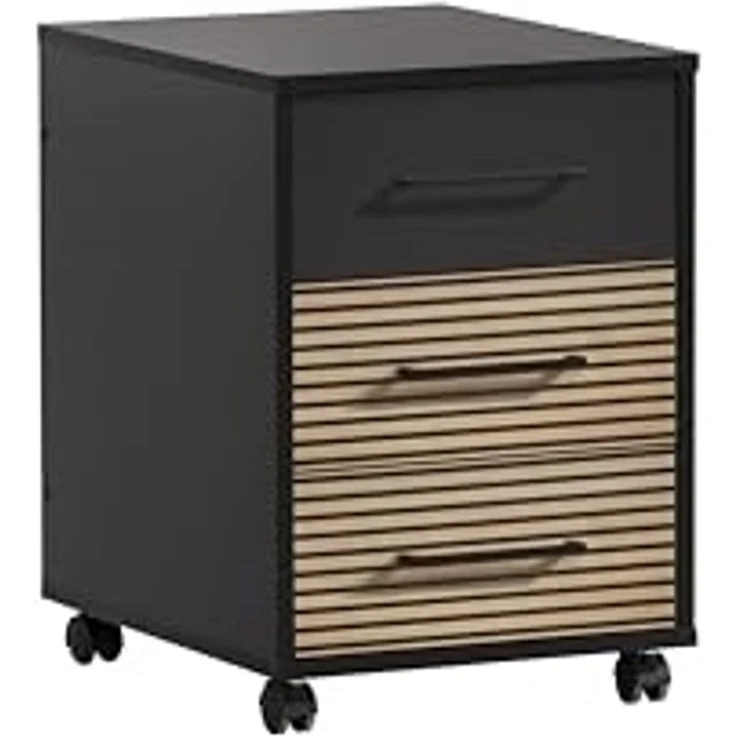 Schildmeyer Rollcontainer Hank, Holzwerkstoff, Schwarzmatt/Akustikpaneel Optik, 40 x 50 x 57 cm – Bild 1
