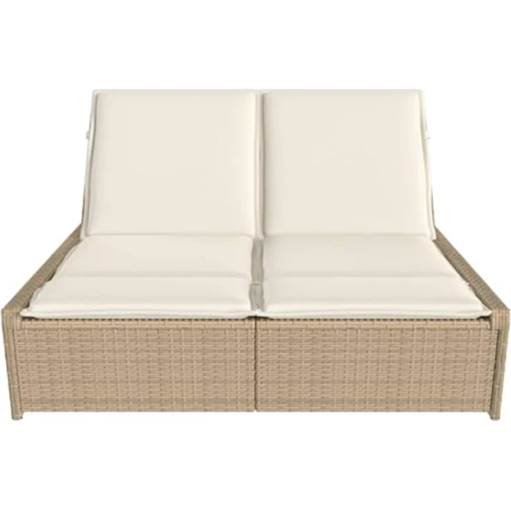 vidaXL Doppel-Sonnenliege, Beige Poly Rattan mit 4-fach verstellbarer Rückenlehne und bequemen Kissen – Bild 4