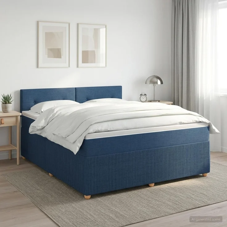 vidaXL Boxspringbett mit Matratze mit Kopfteil Blau 180 x 200 cm Stoff 3451530 – Bild 1