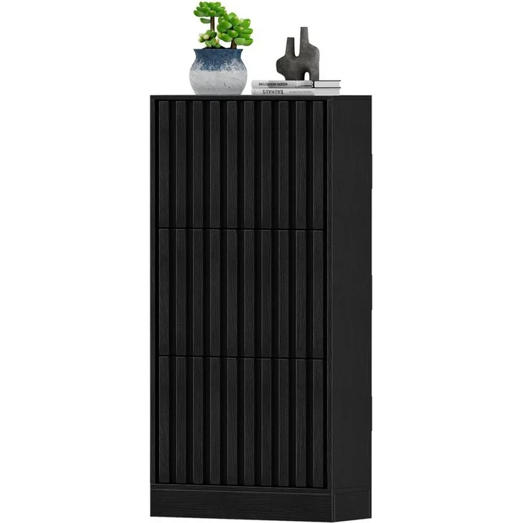 UEV Schuhschrank schmal mit 3 Klappen Holz, moderner Flurschrank Schuhregal 60x24x122cm (Schuhkommode) Schuhkipper mit verstellbaren Trennwänden für Verschiedene Schuhtypen