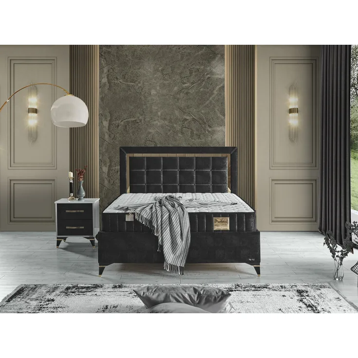 Schlafzimmer-Set "Florimella" – Bett mit Bettkasten, Nachttisch, Mit Matratze-Anthrazit