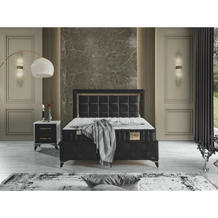 Schlafzimmer-Set "Florimella" – Bett mit Bettkasten, Nachttisch, Mit Matratze-Anthrazit – Bild 1