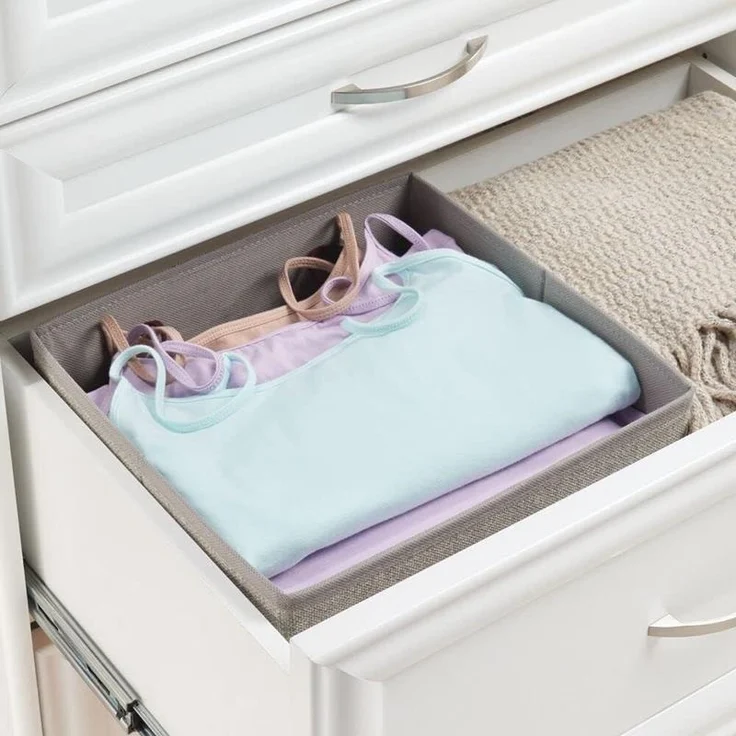 Aufbewahrungsbox mDesign Stoffbox mit Griff Kunstfaser 2er Set hellgrau/leinen – Bild 4