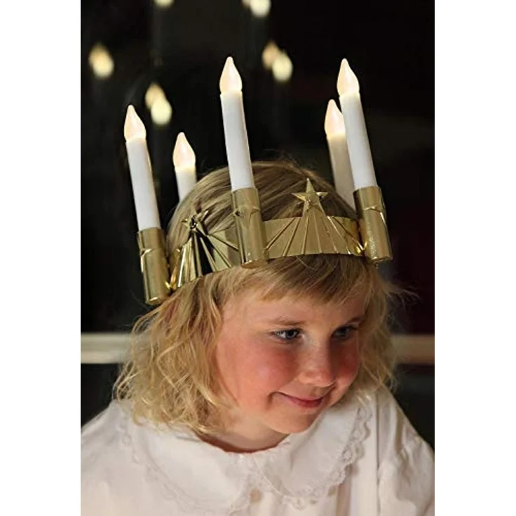 LED "Luciakrone", 5fl, gold/weiss, Batterie – Bild 6