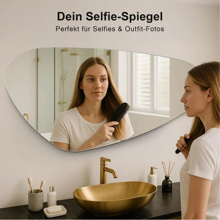 Youyijia Kosmetikspiegel Asymmetrischer Spiegel Dekorativ – Rahmenloser HD Glas Spiegel – Bild 3