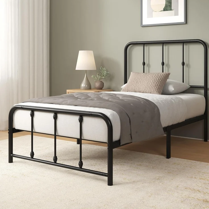 Zinus Florence Bett 90x200 cm – 35 cm hoch – Metallbettgestell mit Kopf- und Fußteil – Bett mit Lattenrost – Bettgestell im Vintage-Design – Stauraum unter dem Bett – Schwarz – Bild 3
