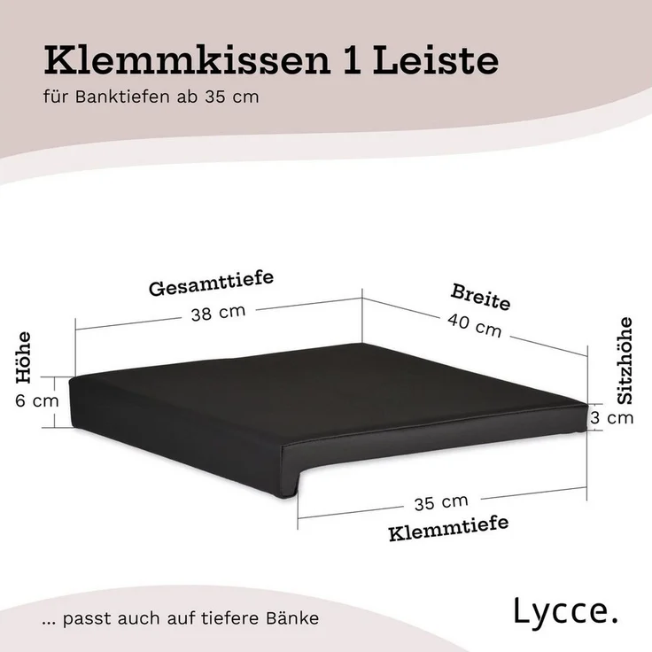 Lycce Bankauflage Klemmkissen, Sitzkissen 1 Leiste, 35cm Klemmtiefe, weich gepolstert, (1 St), verrutscht nicht, hochwertiger Kunstlederbezug, verschiedene Farben – Bild 3
