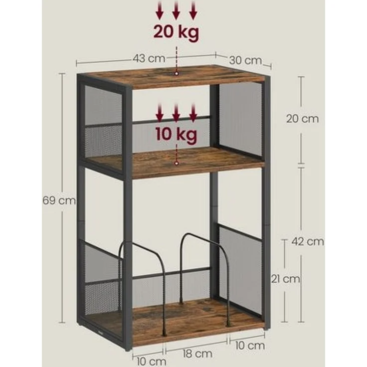 Vasagle Beistelltisch, Plattenspieler-Ständer mit 3 Etagen, Holz / Stahl vintagebraun, 30 x 43 x 69 cm – Bild 4