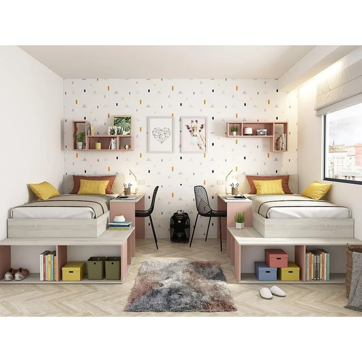 Vente-unique - RIGALI Bett Holz, Platte PuderrosaBeige - B 128,8 cm x H 100,5 cm x L 204,4 cm233,2 cm – Bild 6