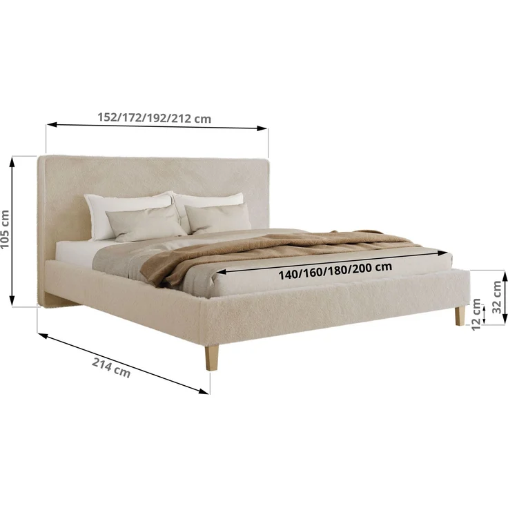 Design Polsterbett LUMARO CLASSIC 160x200 cm mit Lattenrost & 12cm hohen Füßen, Doppelbett mit Kopfteil, Konfigurierbar, Pocket Matratze - Creme Plüsch - VIRE LUX – Bild 4