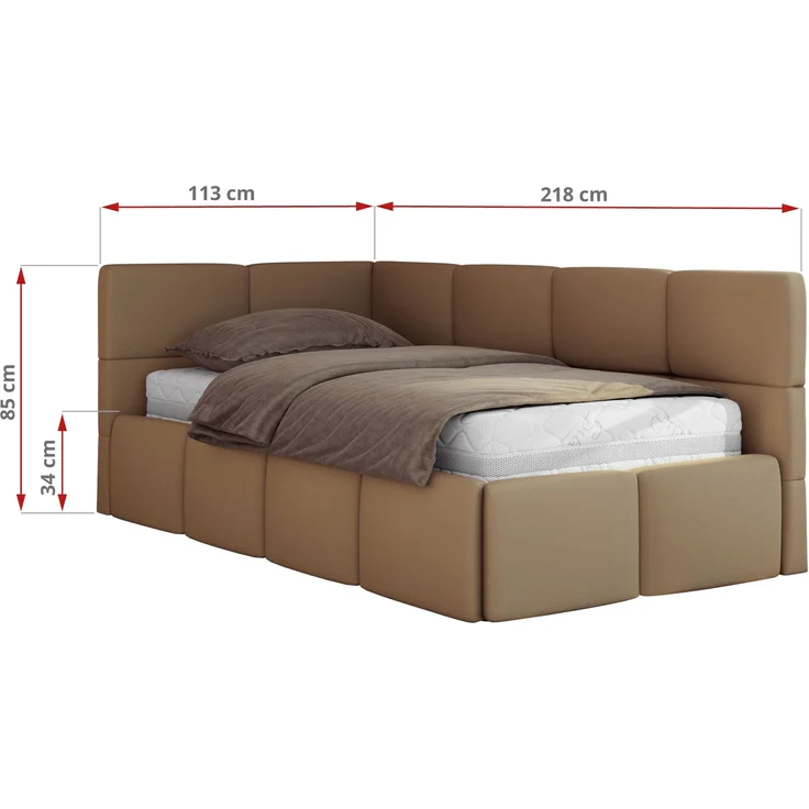 Jugendbett 90x200 ARVO Polsterbett mit Bettkasten, Stauraum & Gasdruckfeder, Modernes Design mit Kopfteil, Pocket Matratze - Braun Kunstleder - VIRE LUX - Rechts Seite – Bild 3