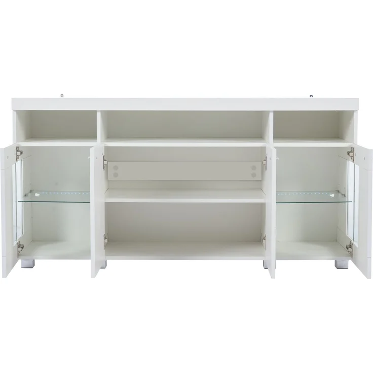 DESVIAE Sideboard mit LED-Beleuchtung und 3 Schubladen, 140x70x40 cm, MDF und Spanplatte, Weiß – Bild 8