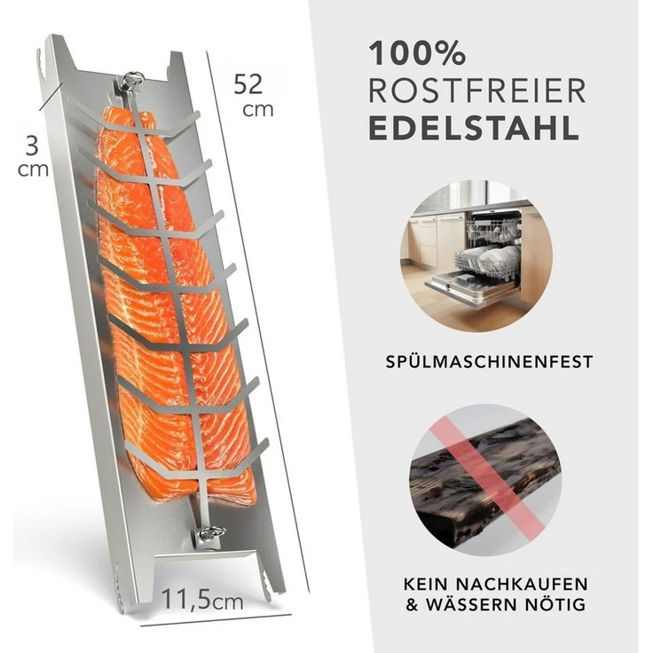 FANNOU Grillguthalter Flammlachsbrett Edelstahl 1er Set – für Feuerschale & Grill, (1-St), Flammlachshalter 52cm, 180 Grad drehbar, spülmaschinenfest – Bild 2