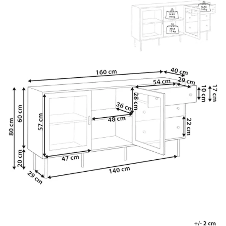 Sideboard mit Glastüren MILORA 160 cm Weiß – Bild 3