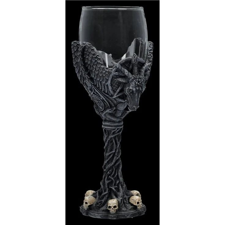 Figuren Shop GmbH Weinglas Weinglas - Geflügelter Baphomet - Gothic Weinbecher Deko Totenkopf, Kunststein, Glas – Bild 2