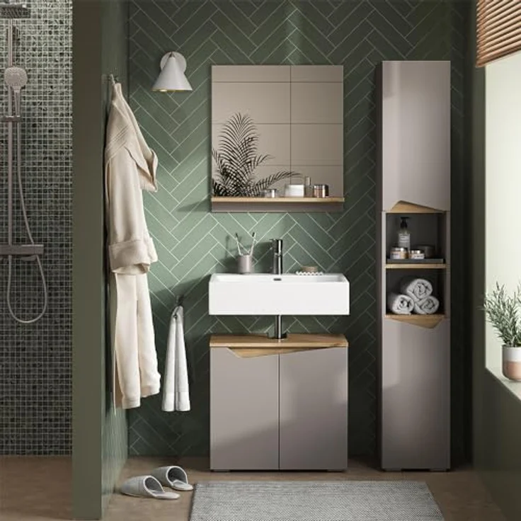 Badmöbel-Set Marelle Greige 3 Teile, mit Hochschrank Vicco – Bild 3