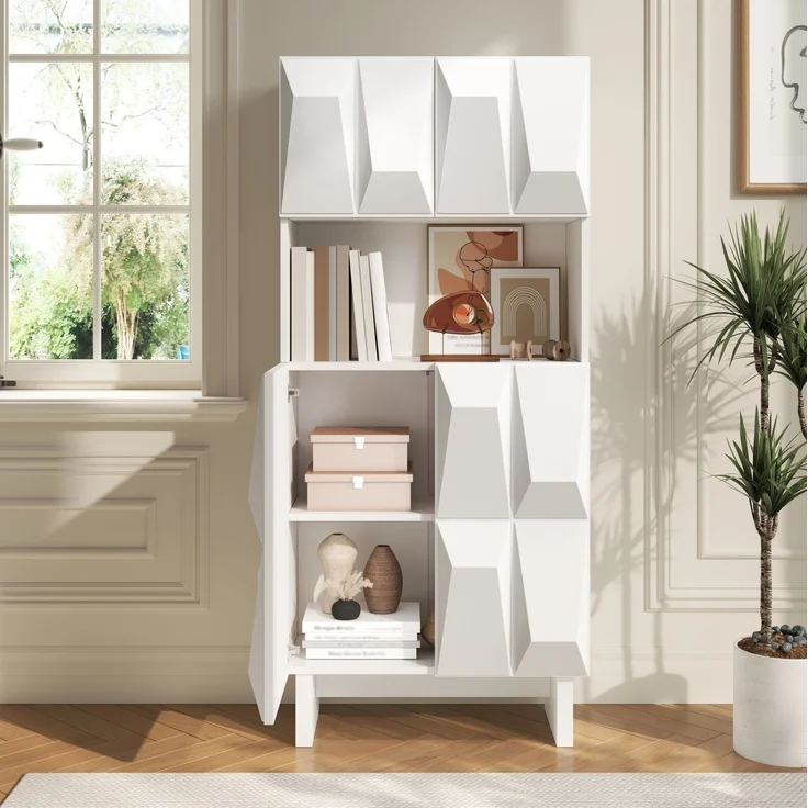 DESVIAE Regal-Vitrine Weiß aus Spanplatte – 60,5x135,5x34 cm – 4 Türen, offenes Fach – Bild 3