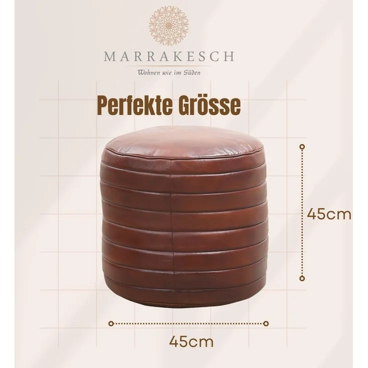 Marrakesch Orient & Mediterran Interior Pouf Vintage Pouf Sitzkissen aus Leder Janeiro rund, Handarbeit – Bild 3