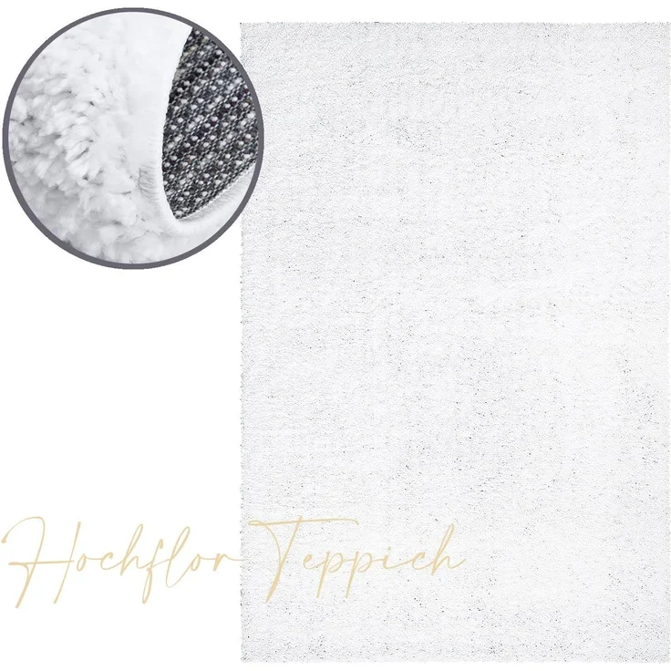 Teppich Läufer Hochflor Shaggy - 80x300cm Läufer - Weiß Einfarbig Wohnzimmer Uni Flauschig Modern Boho Deko Teppiche Weich Schlafzimmer – Bild 2