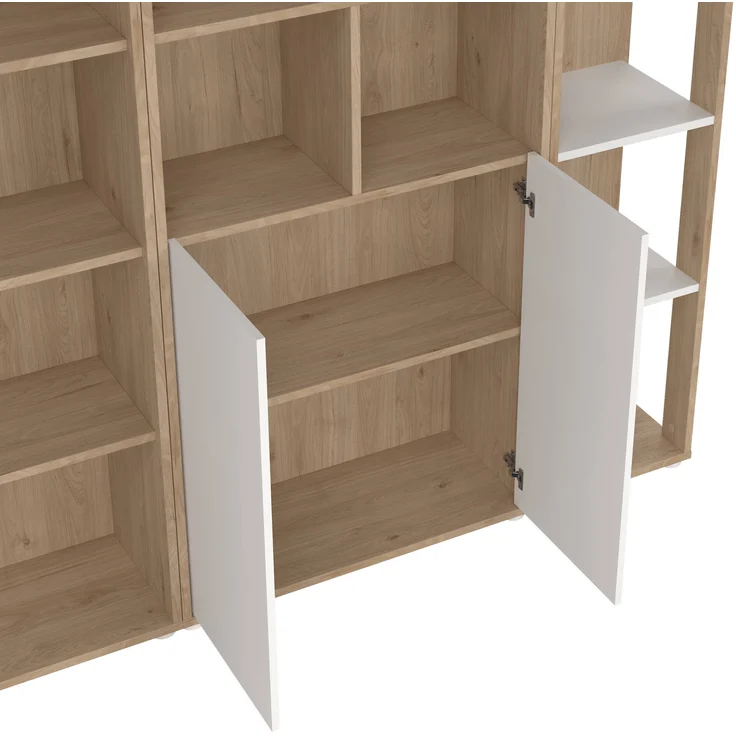 Dmora Wohnzimmermöbel Litvjak, Modulares Wohnzimmerset, Mehrzweck-Wohnzimmermöbel, Moderner TV-Schrank, 241x34 h205 cm, Eiche und Weiß – Bild 5