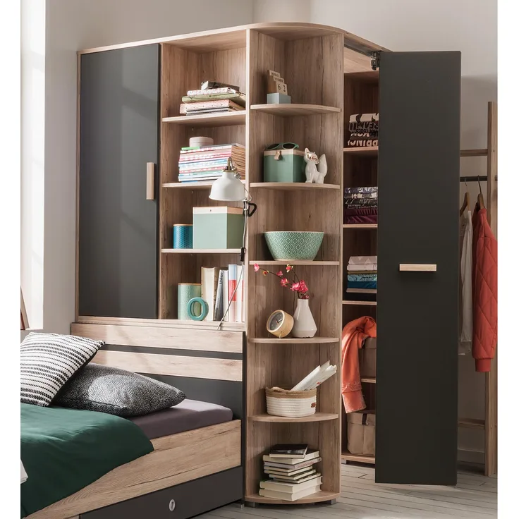 Eckkleiderschrank >Canton< in San Remo Eiche - 124x199x148cm (BxHxT)