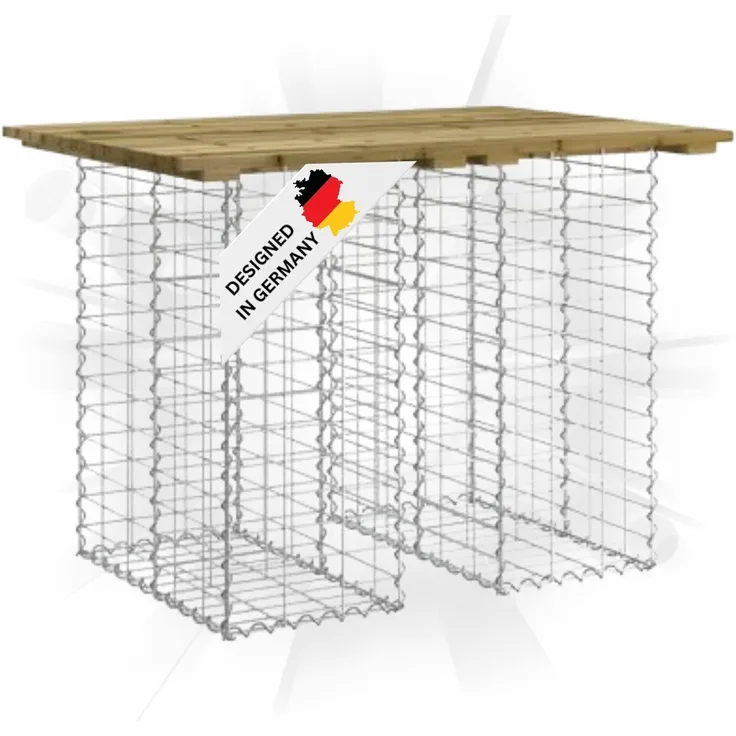 DELUKE® Gartenbank Gabionen TELLE aus Stahl 100x70x72cm Kiefernholz Braun, 30cm Gabionenbreite Gabionenbank Gartentisch aus Gabionen Steinkorb Gabionengitter Ziergabione Drahtkorb befüllbar