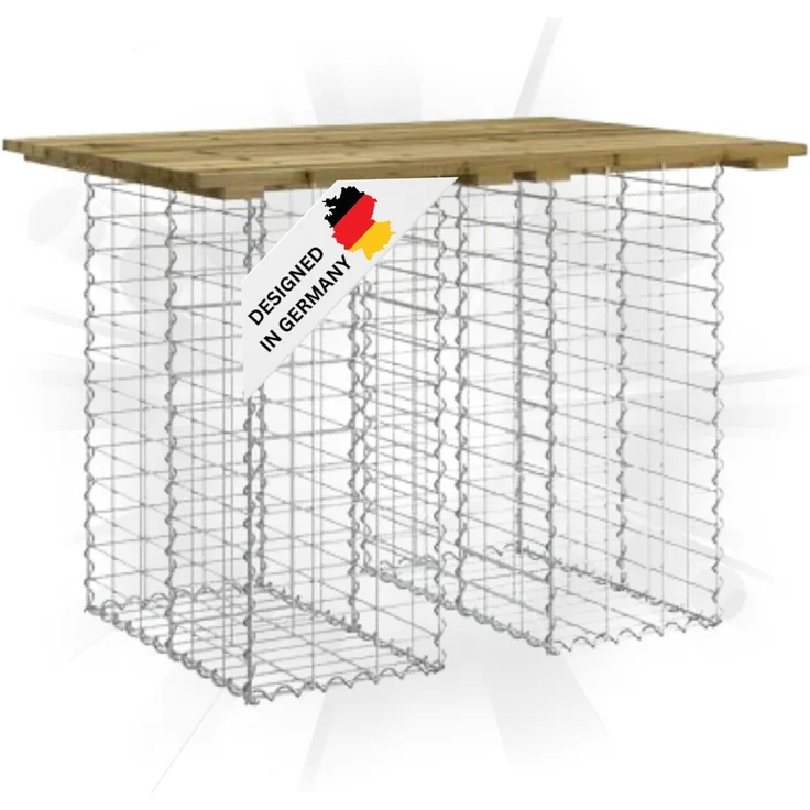 DELUKE® Gartenbank Gabionen TELLE aus Stahl 100x70x72cm Kiefernholz Braun, 30cm Gabionenbreite Gabionenbank Gartentisch aus Gabionen Steinkorb Gabionengitter Ziergabione Drahtkorb befüllbar – Bild 1