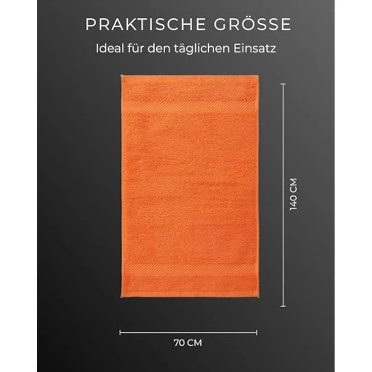 Luckytowel Duschtuch Set 70x140 cm, Oeko-TEX Badetücher, 100% Baumwolle, 600 g/m², flauschig & saugstark, 10er Pack Orange – Bild 4