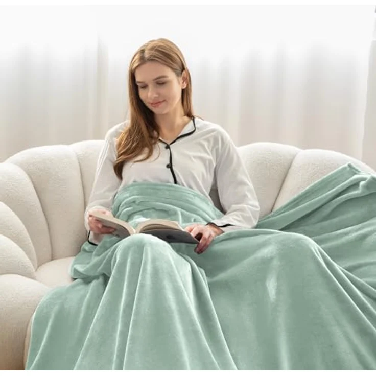 WAVVE Kuscheldecke Flauschig Decke Fleecedecke - Sofadecke 150x200 cm Warm Wohndecke Couchdecke, Salbei-Grün Decke Weich Sofaüberwurf XL – Bild 7
