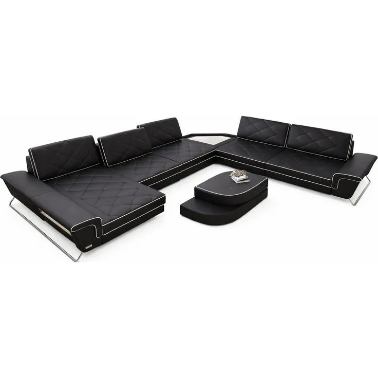 XXL Wohnlandschaft Ferrara – Leder Luxus - Echtleder - schwarz-weiß - Links