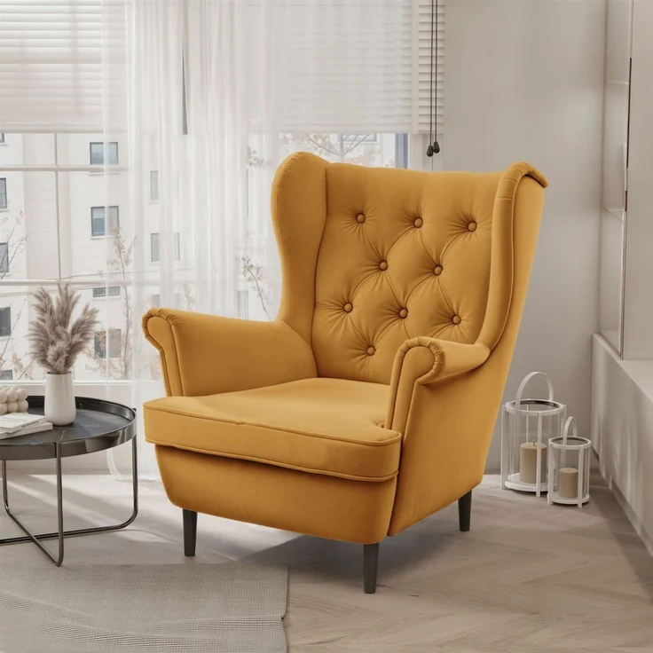 Sessel Ohrensessel NINON inkl. Hocker in Stoff Trinity Honiggelb – Bild 2