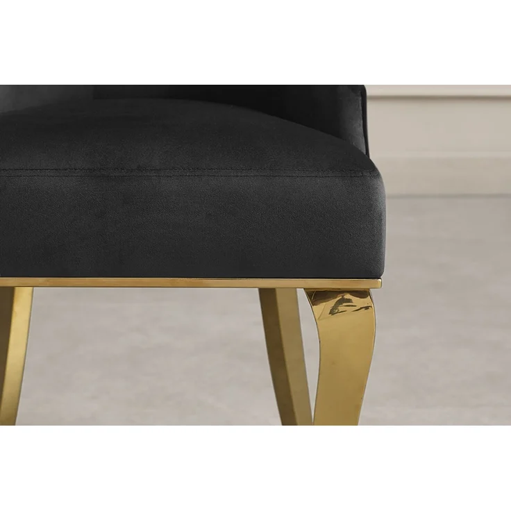 Edler Stuhl LION Samt schwarz Löwenkopf Hochlehner gold Edelstahl Esszimmerstuhl – Bild 6