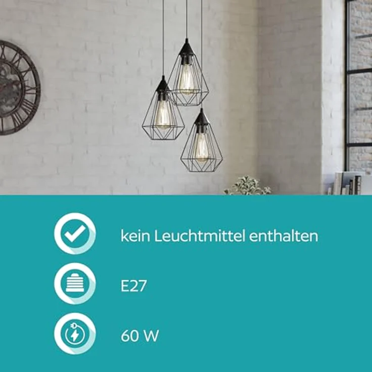 Eglo 'Tarbes' Rondell-Hängeleuchte, Stahl schwarz, dimmbar, E27, 3x40W – Bild 5