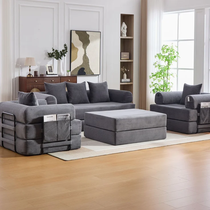 ZUBALIYA Ecksofa 94x67 cm, mit Ablageflächen, mit Cordbezug, mit breiten Armlehnen, modular aufgebaut, mit Schaumstoffpolsterung – Bild 14