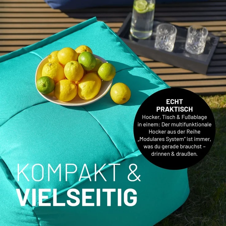 Lumaland Sitzsack-Lounge Modular Garnitur | 5-Teiliges Set | Indoor & Outdoor Sitz-Garnitur | Erweiterbar & Waschbare Sitzmöbel für Innenräume & Garten | Wasserfeste Chill-Out Lounge [Türkis] – Bild 7