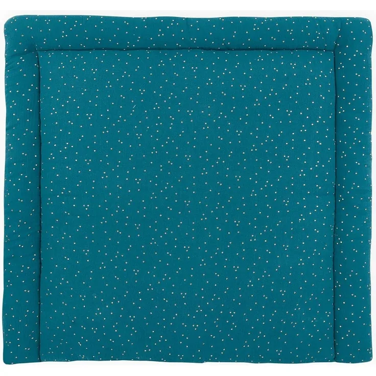 KraftKids Wickelauflage in Musselin goldene Punkte auf Petrol, Wickelunterlage 85x75 cm (BxT), Wickelkissen