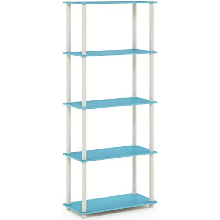 Furinno 5-Ebenen Mehrzweck-Regal, holz, Hellblau/Weiß, 29. 46x59. 94x145. 8 cm – Bild 5