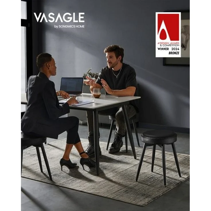 Vasagle Esszimmerstühle (2 St), Sitzhocker, EKHO Series, Kunstleder, 48,2 cm hoch, tintenschwarz – Bild 3